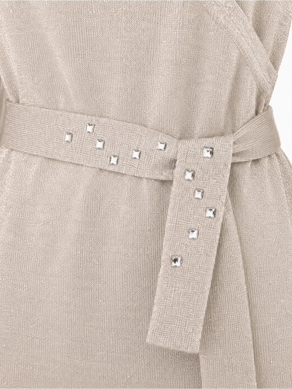 Nine & Co. Beige Metallic Wrap Belted Long-Sleeve Top - Picture 7 of 8